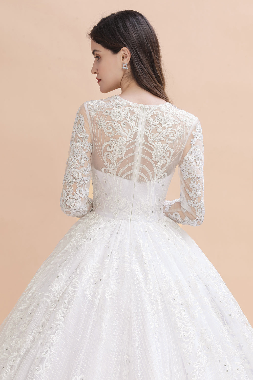 Glamorous Jewel Tulle Lace Wedding Dress Long Sleeves Appliques Beadings Bridal Gowns Online