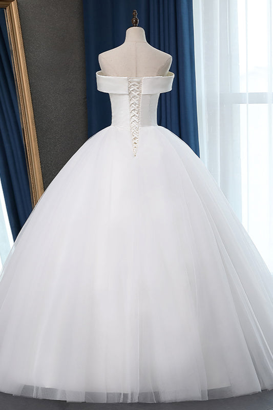 Glamorous Off-the-shoulder A-line Tulle Wedding Dresses White Ruffles Bridal Gowns On Sale