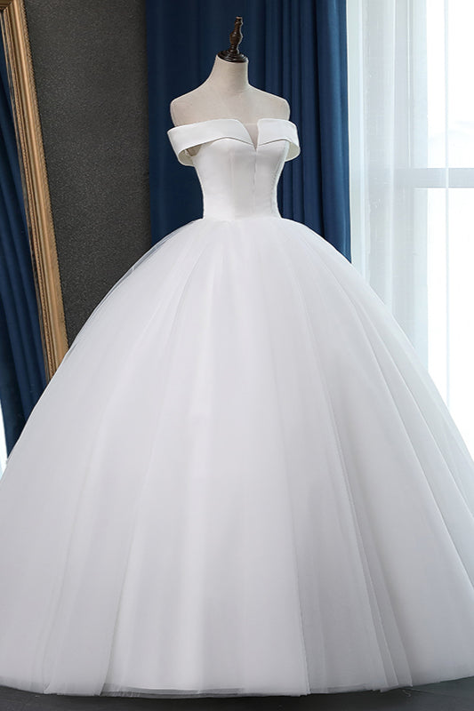 Glamorous Off-the-shoulder A-line Tulle Wedding Dresses White Ruffles Bridal Gowns On Sale