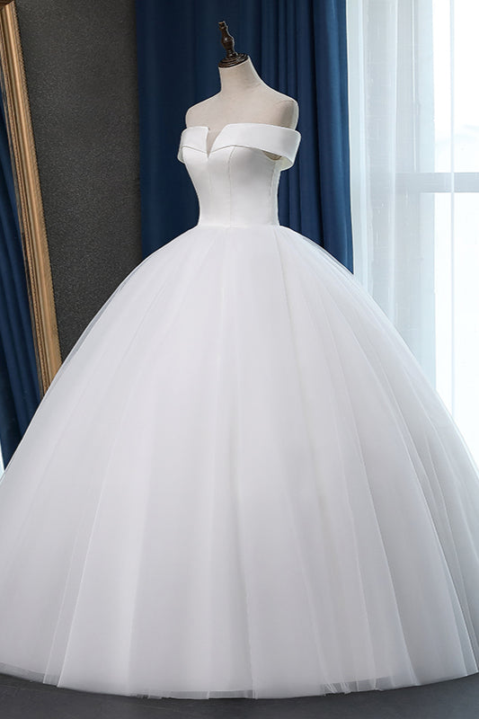 Glamorous Off-the-shoulder A-line Tulle Wedding Dresses White Ruffles Bridal Gowns On Sale