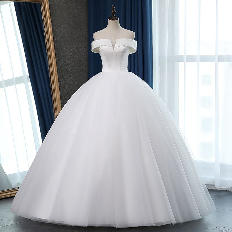 Glamorous Off-the-shoulder A-line Tulle Wedding Dresses White Ruffles Bridal Gowns On Sale