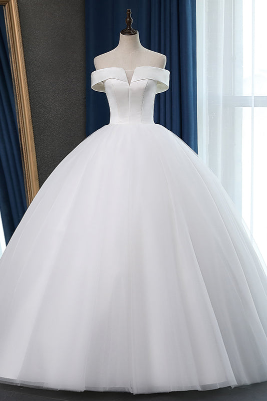 Glamorous Off-the-shoulder A-line Tulle Wedding Dresses White Ruffles Bridal Gowns On Sale