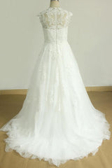 Glamorous Sleeveless Appliques Tulle Wedding Dresses A-line Lace Straps Bridal Gowns On Sale