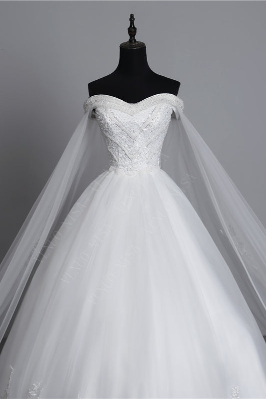 Glamorous Strapless Sweetheart Tulle Wedding Dress Sleeveless Appliques Bridal Gowns with Rhinestones On Sale