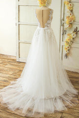 Glamorous Straps Appliques A-line Wedding Dresses White Tulle Bridal Gowns On Sale