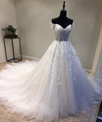 Glamorous Sweetheart Sleeveless Wedding Dress Off Shoulder Sweep Train Bridal Gowns On Sale