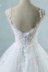 Glamorous V-Neck Tulle Lace Beadings Wedding Dress Appliques Tulle Bridal Gowns with Rhinestones