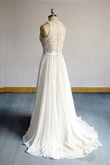 Glamorous White Appliques Chiffon Wedding Dress Sleeveless Ruffles A-line Bridal Gowns On Sale