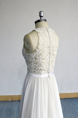 Glamorous White Appliques Chiffon Wedding Dress Sleeveless Ruffles A-line Bridal Gowns On Sale