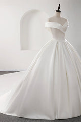 Glamorous White Satin Ruffles Wedding Dresses Off-the-shoulder A-line Bridal Gowns Online