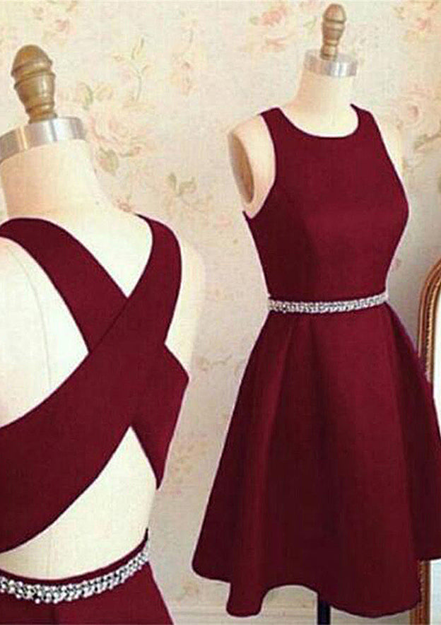 Gorgeous A-Line Bateau Sleeveless Short/Mini Homecoming Dress With Beading Bandage