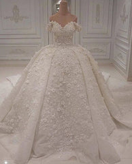 Gorgeous A-line Off-the-shoulder White Wedding Dresses V-neck Tulle Lace Bridal Gowns With Appliques Online