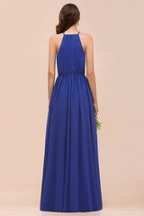 Gorgeous Affordable Chiffon Ruffle Royal Blue Bridesmaid Dress