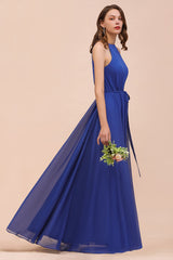 Gorgeous Affordable Chiffon Ruffle Royal Blue Bridesmaid Dress