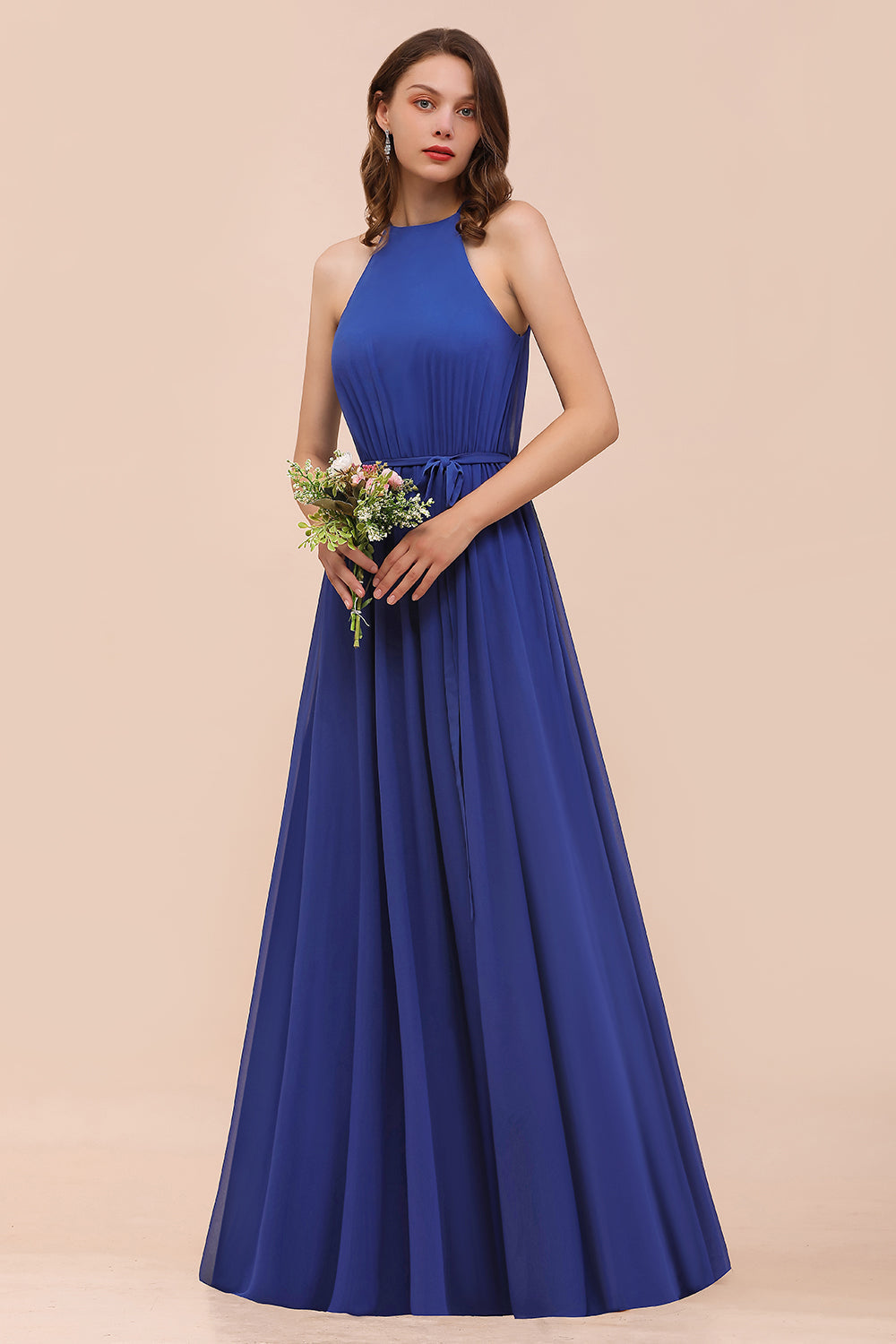 Gorgeous Affordable Chiffon Ruffle Royal Blue Bridesmaid Dress