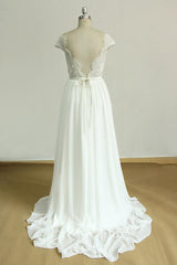 Gorgeous Appliques Chiffon Wedding Dress White Shortsleeves A-line Bridal Gowns On Sale