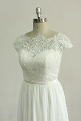 Gorgeous Appliques Chiffon Wedding Dress White Shortsleeves A-line Bridal Gowns On Sale