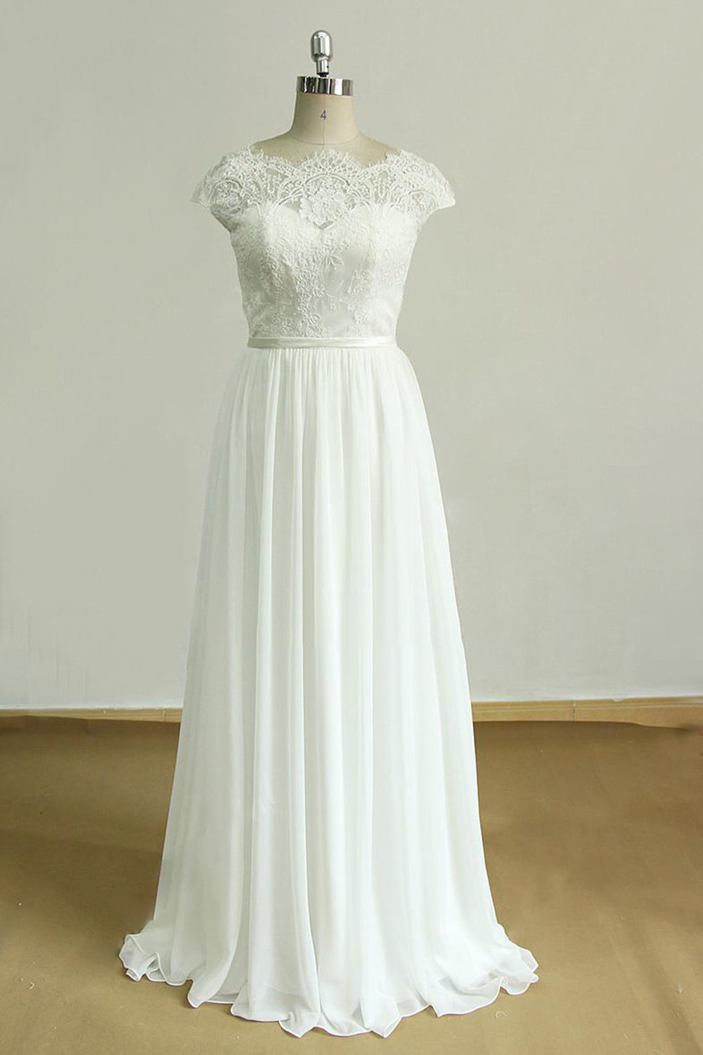 Gorgeous Appliques Chiffon Wedding Dress White Shortsleeves A-line Bridal Gowns On Sale