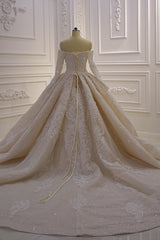 Gorgeous Ball Gown Strapless Sequins Wedding Dress Long Sleeves Tulle Lace Bridal Gowns On Sale