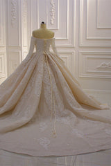 Gorgeous Ball Gown Strapless Sequins Wedding Dress Long Sleeves Tulle Lace Bridal Gowns On Sale