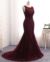 Gorgeous Burgundy Mermaid Prom Dress With Lace Appliques Online