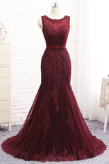 Gorgeous Burgundy Mermaid Prom Dress With Lace Appliques Online