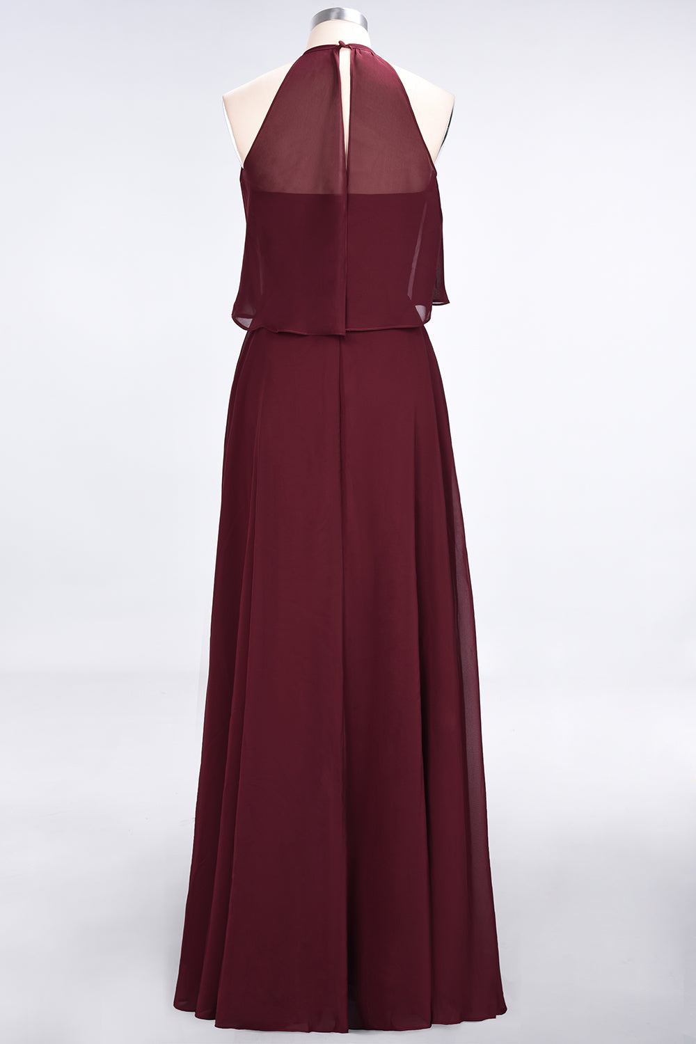 Gorgeous Chiffon Flounced Crinkle Sheath Long Burgundy Bridesmaid Dresses