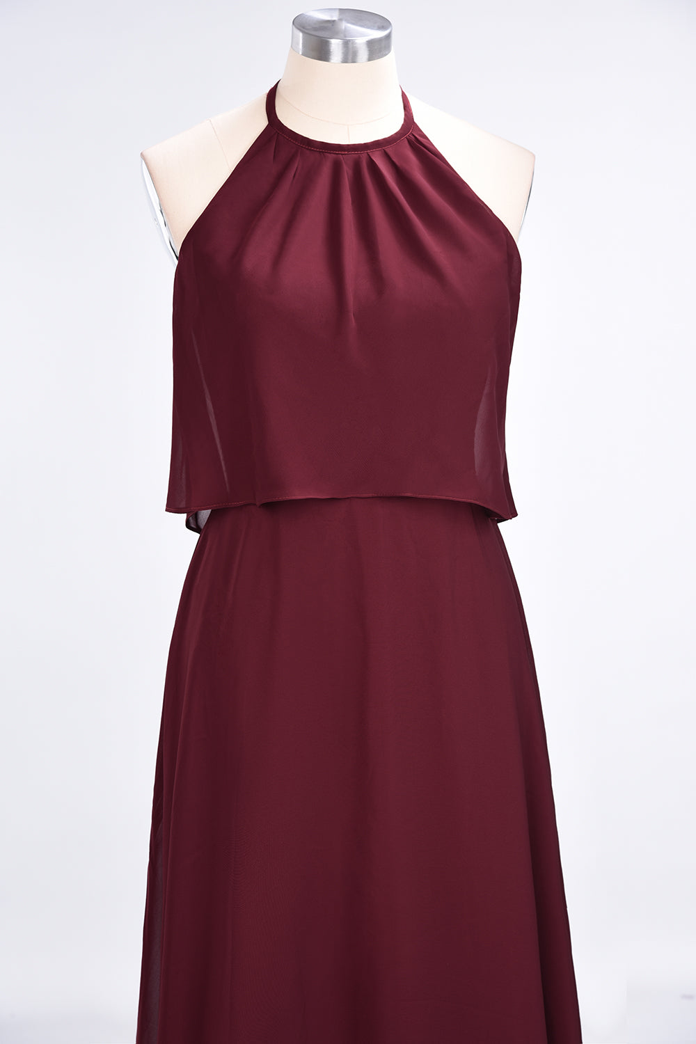 Gorgeous Chiffon Flounced Crinkle Sheath Long Burgundy Bridesmaid Dresses