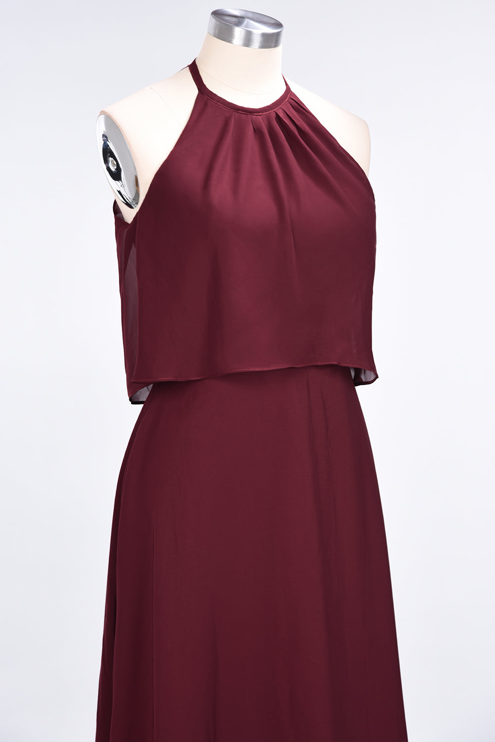 Gorgeous Chiffon Flounced Crinkle Sheath Long Burgundy Bridesmaid Dresses