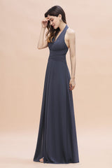 Gorgeous Halter Chiffon Ruffles Bridesmaid Dress with Front Slit Online