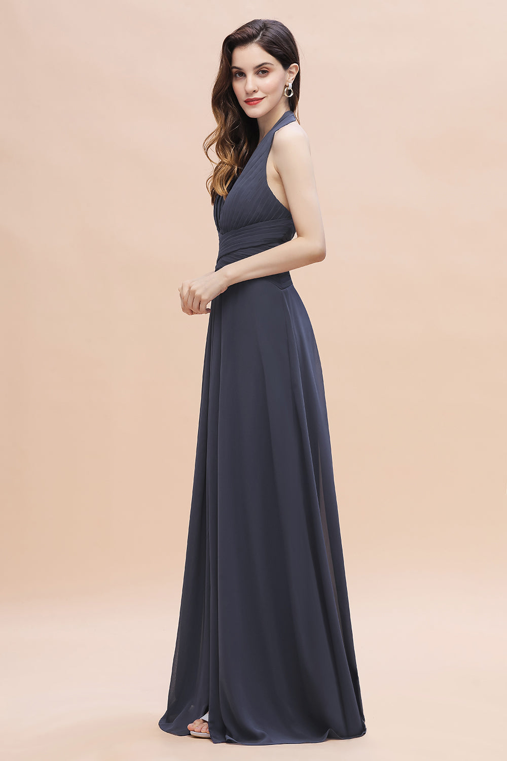 Gorgeous Halter Chiffon Ruffles Bridesmaid Dress with Front Slit Online