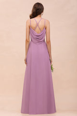 Gorgeous Halter Wisteria Chiffon Bridesmaid Dresses with Draped Back