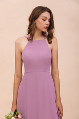 Gorgeous Halter Wisteria Chiffon Bridesmaid Dresses with Draped Back