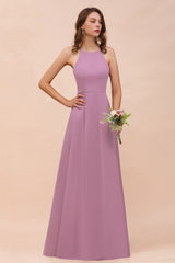 Gorgeous Halter Wisteria Chiffon Bridesmaid Dresses with Draped Back