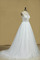 Gorgeous Jewel Beadings Tulle Wedding Dress Ruffles Sleeveless Bridal Gowns On Sale