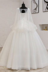 Gorgeous Jewel Sleeveless White Wedding Dress Tulle Appliques Bridal Gowns Online