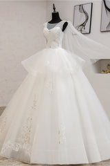 Gorgeous Jewel Sleeveless White Wedding Dress Tulle Appliques Bridal Gowns Online