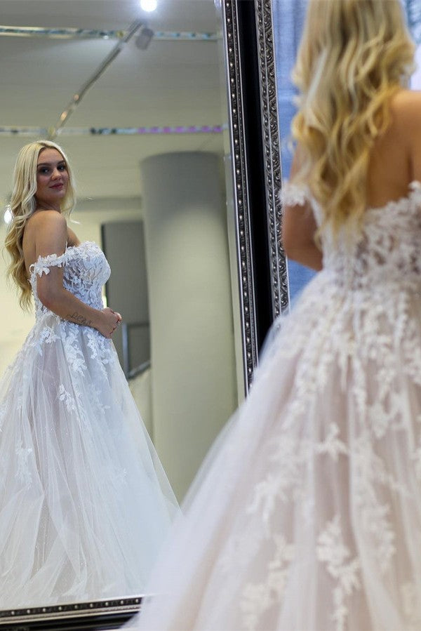 Gorgeous Lace Wedding Dress Off-the-Shoulder Tulle