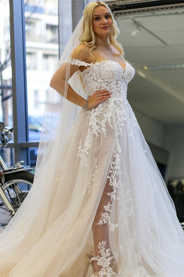 Gorgeous Lace Wedding Dress Off-the-Shoulder Tulle