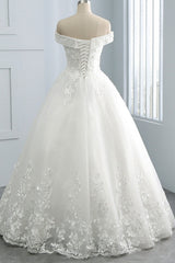 Gorgeous Off-the-Shoulder Tulle Appliques Wedding Dress Sweetheart Sleeveless Lace Bridal Gowns On Sale