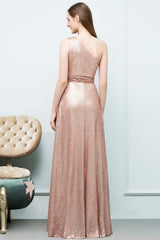 Gorgeous Sequined One-shoulder Bridesmaid Dress with Ruffles