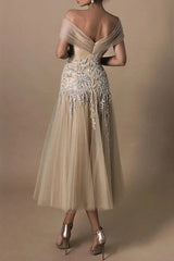 Stunning Short A-line Off-the-shoulder Beaded Wedding Dress with Intricate Lace