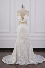 Gorgeous Sleeveless Lace Beadings Wedding Dress Appliques Rhinestones Bridal Gowns Online