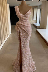 Gorgeous Sleeveless Sequins Prom Dress Mermaid Long Slit