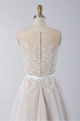 Gorgeous Sleeveless Straps Jewel Wedding Dresses A-line Tulle Ruffles Bridal Gowns On Sale