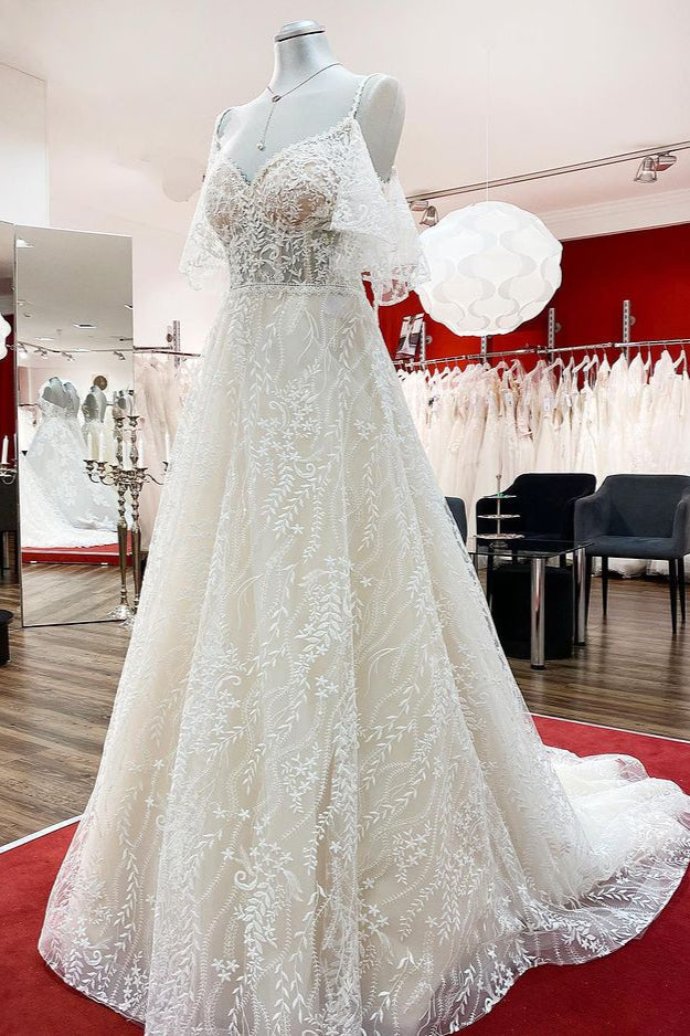 Gorgeous Sleeveless Tulle Lace Appliques Sweetheart A-Line Wedding Dresses