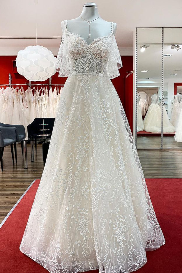 Gorgeous Sleeveless Tulle Lace Appliques Sweetheart A-Line Wedding Dresses