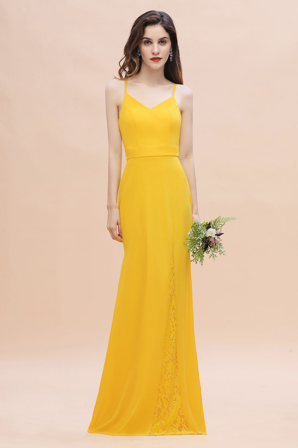 Gorgeous Spaghett Straps V-Neck Chiffon Lace Bridesmaid Dress Online