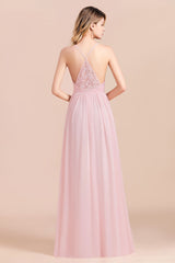 Gorgeous Spaghetti Straps Ruffle Pink Chiffon Bridesmaid Dress Affordable