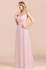 Gorgeous Spaghetti Straps Ruffle Pink Chiffon Bridesmaid Dress Affordable